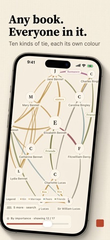 PersonaTie character relationship map on iPhone